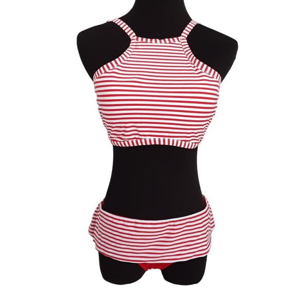 Seafolly Australia Riviera Stripe High Neck Bikini Set Womens 10 Nautical Summer - Picture 2 of 9